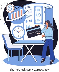 Digitale Transaktion mit Charakter, die Web-Geld-Transfers und Einlagen. Online-Banküberweisung und -Rückkasse-Konzept. Sparen Sie bei der Verarbeitung von Geldtechnologie. Online-Banking-System