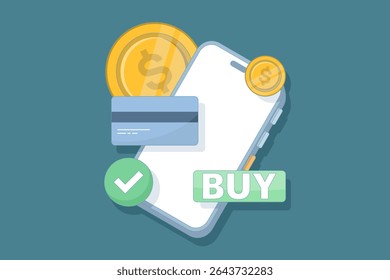 digitales Transaktionskonzept, sicheres Geldtransfer- und Zahlungs-Gateway, verschlüsselte Transaktion, digitale Geldbörse und sichere Zahlungsoptionen. Ein Häkchen auf dem Smartphone stellt eine sichere Zahlung dar.