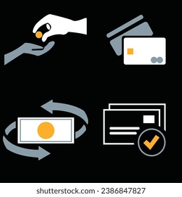 Digital Transaction, Online banking vectors icons set: use for app, money safety, internet bank, contactless payment, credit card, online transaction, mobile support, Editable stroke, USD currency.