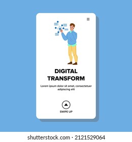 Transformación digital del negocio de la tecnología. cambiar red. ilustración web de dibujos animados planos de carácter de evolución de futuro web