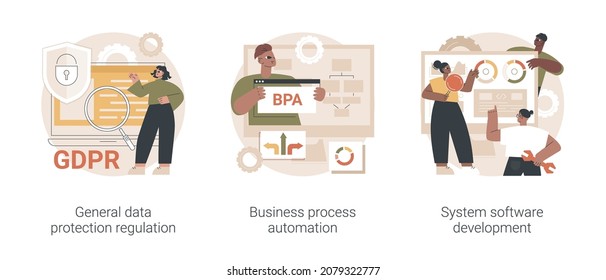 Digital Transformation Abstract Concept Vector Illustration Set. General Data Protection Regulation, Business Process Automation, System Software Development, Data Collection Abstract Metaphor.