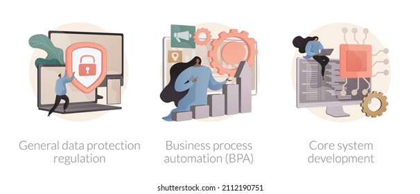 Digital Transformation Abstract Concept Vector Illustration Set. General Data Protection Regulation, Business Process Automation, System Software Development, Data Collection Abstract Metaphor.