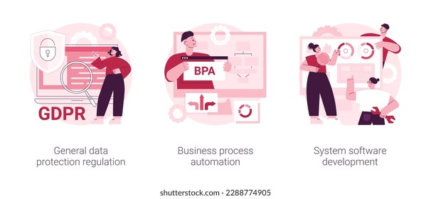 Digital transformation abstract concept vector illustration set. General data protection regulation, business process automation, system software development, data collection abstract metaphor.