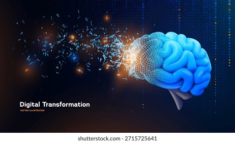 Transformação Digital AI Brain Concept Com Partículas De Dados E Fluxo De Rede Neural. Tecnologia, Inovação E Soluções Para Empresas Futuras. Poderosas transformações digitais. Ilustração de vetor