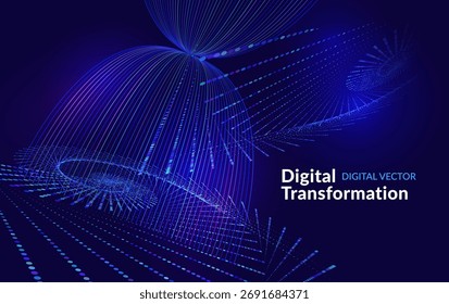 Plano de fundo de transformação digital — visualização de dados, fluxo de tecnologia da informação, conexões de inteligência artificial, rede futurista abstrata de Big Data