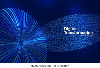 Digital transformation background with glowing data tunnel and abstract grid lines. Futuristic technology concept representing artificial intelligence, innovation, global digital network communication