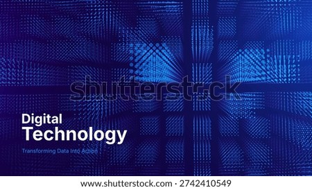 Digital Transformation Background With Neon Skyscrapers and Integrated Data Networks. Abstract Next Generation Smart City With AI Data Streams and Futuristic Blue Infrastructure. Vector Illustration.