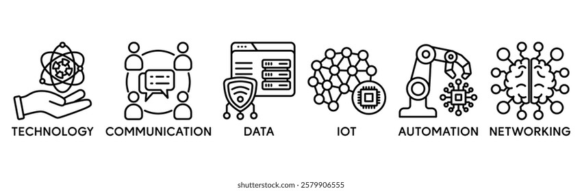 Digital transformation banner icons set. Vector graphic glyph style with icon of technology, communication, data, iot, ict, automation, internet, and networking