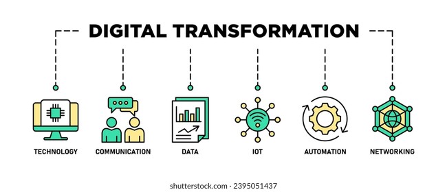 Web-Ikone-Vektorgrafik-Konzept für digitale Transformationen mit Symbol für Technologie, Kommunikation, Daten, Ito, Ice, Automatisierung, Internet und Netzwerke