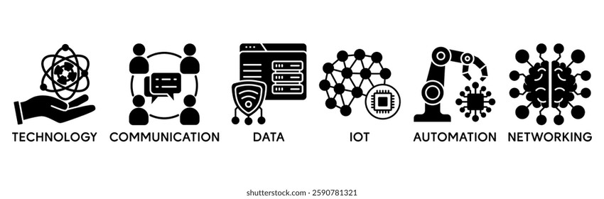 Digital Transformation banner web icon in futuristic, ai, technology, communication, iot, automation and cloud computing. Minimal vector infographic.