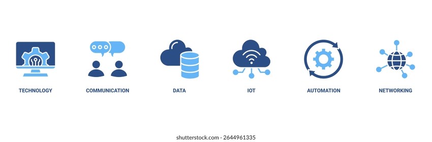 Digital transformation banner web icon vector illustration concept with icon of technology, communication, data, iot, ict, automation, internet, and networking