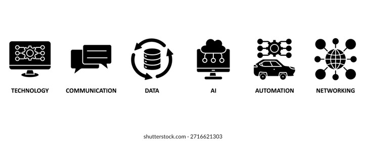 Concepto de Ilustración vectorial de ícono de Web de Anuncio de transformación digital con ícono de tecnología, comunicación, datos, iot, TIC, automatización, Internet y redes