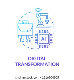 Digital transformation blue gradient concept icon. Artificial intelligence. Innovative technology. Automatization of factory idea thin line illustration. Vector isolated outline RGB color drawing