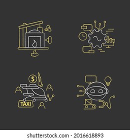 Digital transformation chalk icons set. Robot, free air taxi, software, industry 1.0. Modern technologies. Digitalization. Isolated vector illustrations on chalkboard
