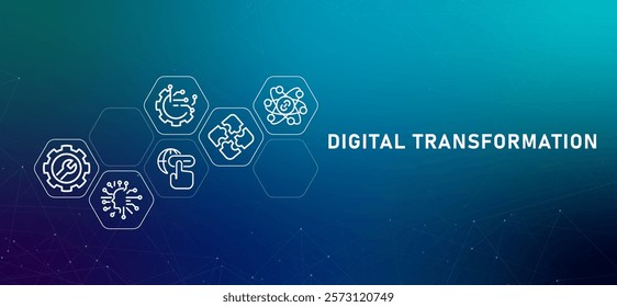 Digital transformation company technology IT change adoption to innovation modern design new gradient header with icon