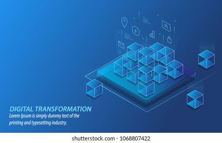 Digital transformation concept, Transformation of Business into Digital Business, Internet of things vector banner with icons