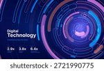 Digital Transformation Concept with Futuristic Data Flow and Smart Technology Visualization. Abstract Big Data, Artificial Intelligence AI, Automation Design. Tech and Science Vector Illustration.