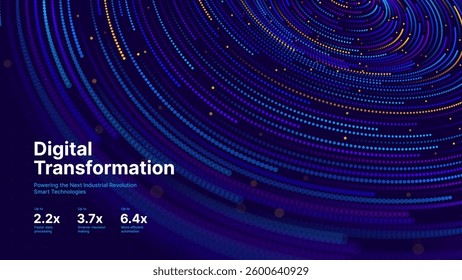 Digital Transformation Concept with Futuristic Data Flow and Smart Technology Visualization. Abstract Big Data, Artificial Intelligence AI, and Automation Design. Tech and Science Vector Illustration.