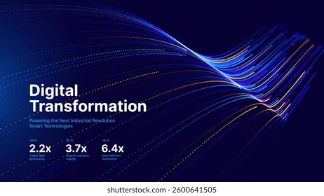 Digital Transformation Concept with Futuristic Data Flow and Smart Technology Visualization. Abstract Big Data, Artificial Intelligence AI, and Automation Design. Tech and Science Vector Illustration.