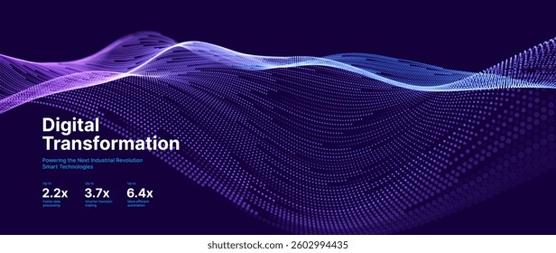 Digital Transformation Concept with Futuristic Data Flow and Smart Technology Visualization. Abstract Big Data, Artificial Intelligence AI, and Automation Design. Tech and Science Vector Illustration.