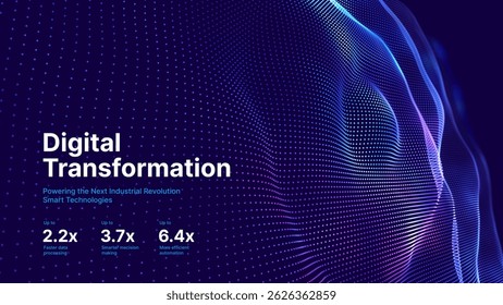 Digital Transformation Concept with Futuristic Data Flow and Smart Technology Visualization. Abstract Big Data, Artificial Intelligence AI, and Automation Design. Tech and Science Vector Illustration.