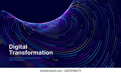 Digital Transformation Concept with Futuristic Data Flow and Smart Technology Visualization. Abstract Big Data, Artificial Intelligence AI, and Automation Design. Tech and Science Vector Illustration.
