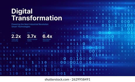 Digital Transformation Concept with Futuristic Data Flow and Smart Technology Visualization. Abstract Big Data, Artificial Intelligence AI, and Automation Design. Tech and Science Vector Illustration.