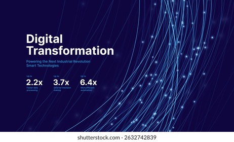 Digital Transformation Concept with Futuristic Data Flow and Smart Technology Visualization. Abstract Big Data, Artificial Intelligence AI, and Automation Design. Tech and Science Vector Illustration.