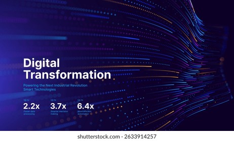 Digital Transformation Concept with Futuristic Data Flow and Smart Technology Visualization. Abstract Big Data, Artificial Intelligence AI, and Automation Design. Tech and Science Vector Illustration.