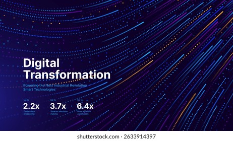 Digital Transformation Concept with Futuristic Data Flow and Smart Technology Visualization. Abstract Big Data, Artificial Intelligence AI, and Automation Design. Tech and Science Vector Illustration.
