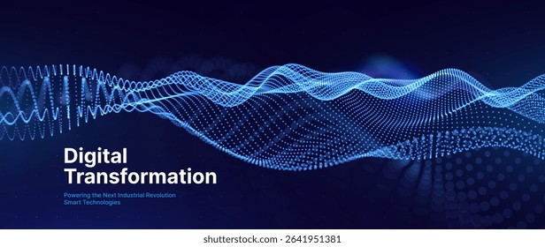 Digital Transformation Concept with Futuristic Data Flow and Smart Technology Visualization. Abstract Big Data, Artificial Intelligence AI, and Automation Design. Tech and Science Vector Illustration.
