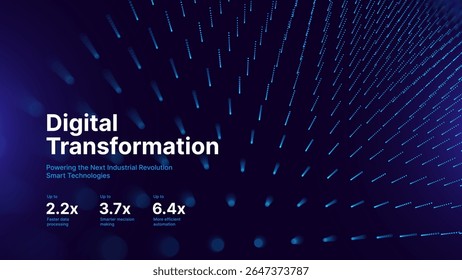 Digital Transformation Concept with Futuristic Data Flow and Smart Technology Visualization. Abstract Big Data, Artificial Intelligence AI, and Automation Design. Tech and Science Vector Illustration.