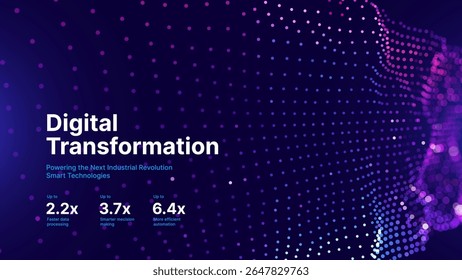 Digital Transformation Concept with Futuristic Data Flow and Smart Technology Visualization. Abstract Big Data, Artificial Intelligence AI, and Automation Design. Tech and Science Vector Illustration.