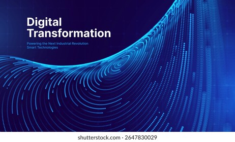 Digital Transformation Concept with Futuristic Data Flow and Smart Technology Visualization. Abstract Big Data, Artificial Intelligence AI, and Automation Design. Tech and Science Vector Illustration.