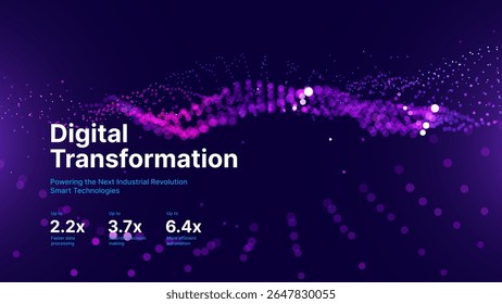 Digital Transformation Concept with Futuristic Data Flow and Smart Technology Visualization. Abstract Big Data, Artificial Intelligence AI, and Automation Design. Tech and Science Vector Illustration.
