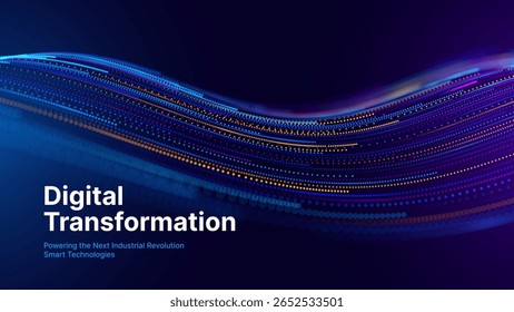 Digital Transformation Concept with Futuristic Data Flow and Smart Technology Visualization. Abstract Big Data, Artificial Intelligence AI, and Automation Design. Tech and Science Vector Illustration.