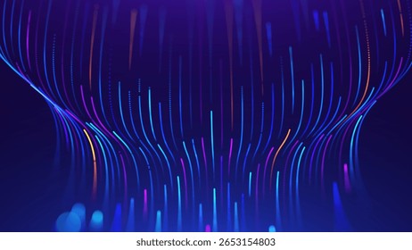 Conceito de transformação digital com fluxo de dados futurista e visualização de tecnologia inteligente. Big Data abstrato, inteligência artificial AI e design de automação. Ilustração do vetor de tecnologia e ciência.