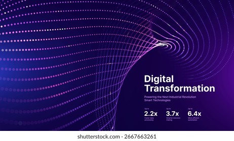 Digital Transformation Concept with Futuristic Data Flow and Smart Technology Visualization. Abstract Big Data, Artificial Intelligence AI, and Automation Design. Tech and Science Vector Illustration.