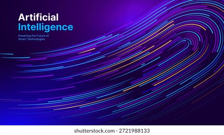 Digital Transformation Concept with Futuristic Data Flow and Smart Technology Visualization. Abstract Big Data, Artificial Intelligence AI, Automation Design. Tech and Science Vector Illustration.