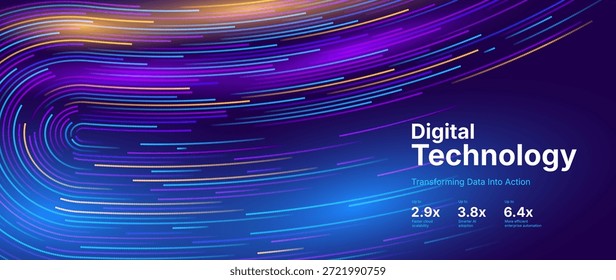 Concepto de transformación digital con flujo de datos futurista y visualización inteligente de Tecnología. Big Data Abstractas, Inteligencia Artificial AI, Diseño de Automatización. Tecnología y Ilustración vectorial de la Ciencia.