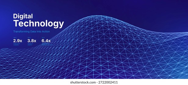 Digital Transformation Concept with Futuristic Data Flow and Smart Technology Visualization. Abstract Big Data, Artificial Intelligence AI, and Automation Design. Tech and Science Vector Illustration.