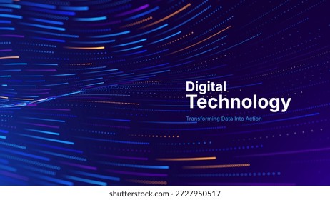 Concepto de transformación digital con flujo de datos futurista y visualización inteligente de Tecnología. Big Data Abstractas, Inteligencia Artificial AI, Diseño de Automatización. Tecnología y Ilustración vectorial de la Ciencia.