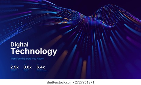 Concepto de transformación digital con flujo de datos futurista y visualización inteligente de Tecnología. Big Data Abstractas, Inteligencia Artificial AI, Diseño de Automatización. Tecnología y Ilustración vectorial de la Ciencia.
