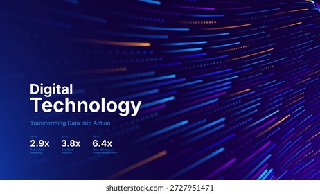 Concepto de transformación digital con flujo de datos futurista y visualización inteligente de Tecnología. Big Data Abstractas, Inteligencia Artificial AI, Diseño de Automatización. Tecnología y Ilustración vectorial de la Ciencia.