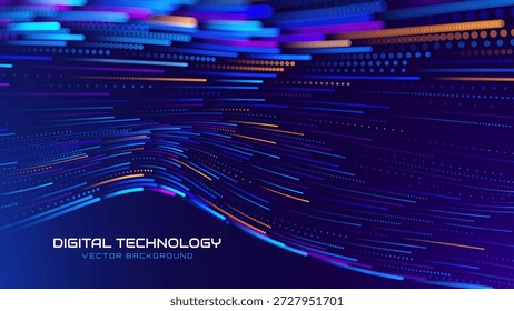 Concepto de transformación digital con flujo de datos futurista y visualización inteligente de Tecnología. Big Data Abstractas, Inteligencia Artificial AI, Diseño de Automatización. Tecnología y Ilustración vectorial de la Ciencia.