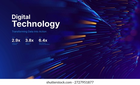 Conceito de transformação digital com fluxo de dados futurista e visualização de tecnologia inteligente. Big Data abstrato, inteligência artificial AI, design de automação. Ilustração do vetor de tecnologia e ciência.