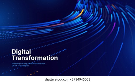 Digitales Transformationskonzept mit futuristischem Datenfluss und intelligenter Technologievisualisierung. Abstrakte Big Data, künstliche Intelligenz KI, Automatisierungsdesign. Vektorgrafik aus Technik und Wissenschaft.