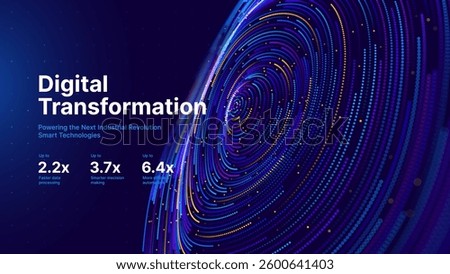 Digital Transformation Concept with Futuristic Data Flow and Smart Technology Visualization. Abstract Big Data, Artificial Intelligence AI, and Automation Design. Tech and Science Vector Illustration.