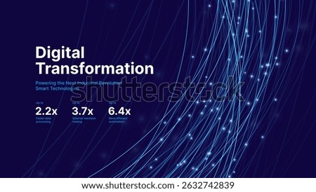 Digital Transformation Concept with Futuristic Data Flow and Smart Technology Visualization. Abstract Big Data, Artificial Intelligence AI, and Automation Design. Tech and Science Vector Illustration.