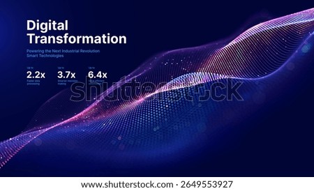 Digital Transformation Concept with Futuristic Data Flow and Smart Technology Visualization. Abstract Big Data, Artificial Intelligence AI, and Automation Design. Tech and Science Vector Illustration.
